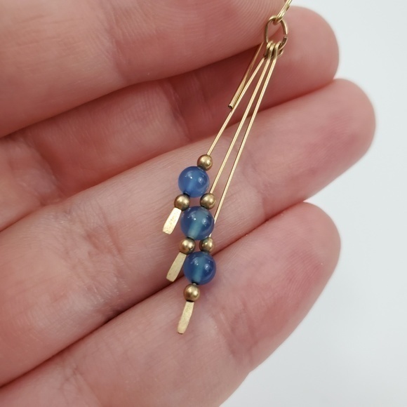 Beaded Earrings Gold Tone Blue Dangle Boho Pierced - Picture 4 of 6